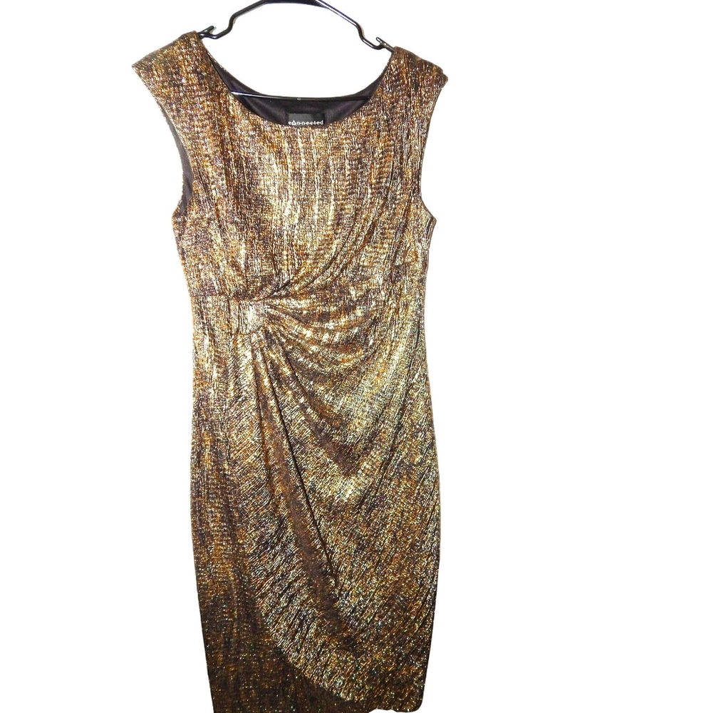 Connected Apparel Elegant Gold Metallic Dress